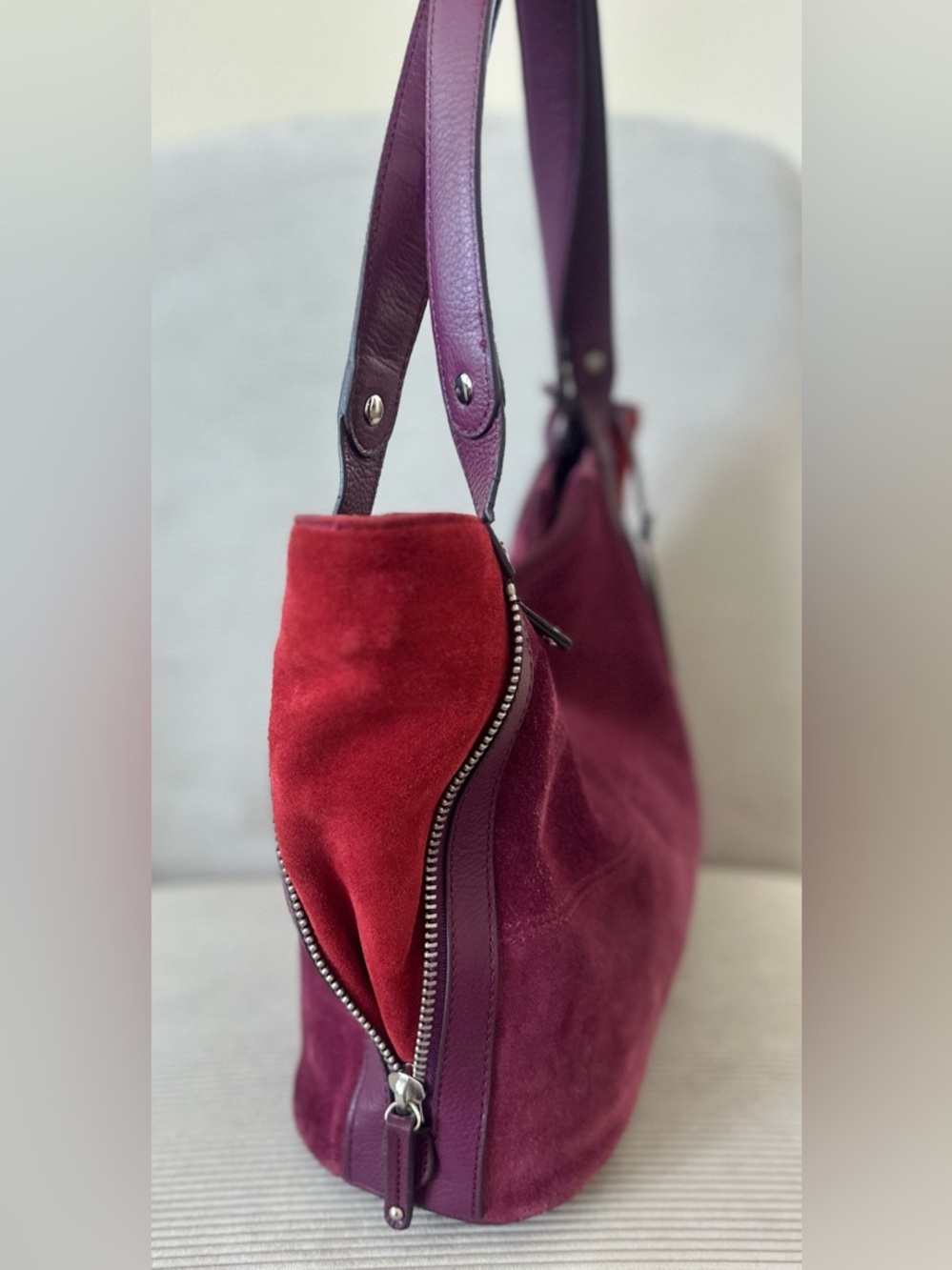 Tignanello Expandable Suede Shoulder Bag “rich burgundy” color - Picture 3 of 12